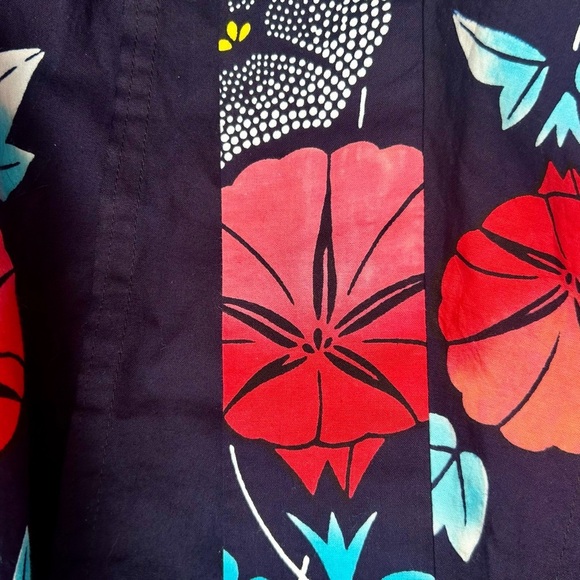 Japanese Floral Kimono Yukata Cotton Long Robe Navy Blue Red Morning Glory - Picture 11 of 11